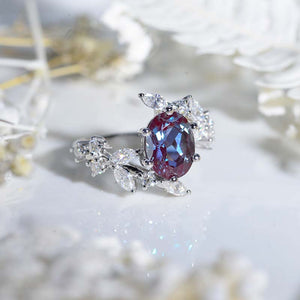 2 Carat Oval Alexandrite Floral 14K White Gold Engagement  Ring