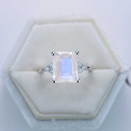 3Ct Emerald Shape Step Cut Natural Moonstone ring, Natural Moonstone solitaire ring, 3 Carat Natural Moonstone Ring, Natural Moonstone Vintage Ring