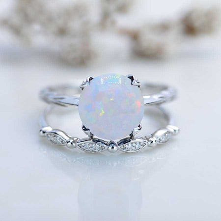 3 Carat White Opal  Engagement Eternity Gold Ring Set