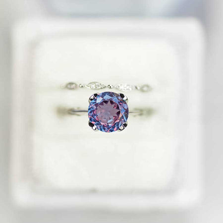 3 Carat Portuguese Cut Alexandrite Engagement Eternity Gold Ring Set