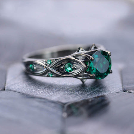 14K Black Gold Emerald Celtic Engagement Ring