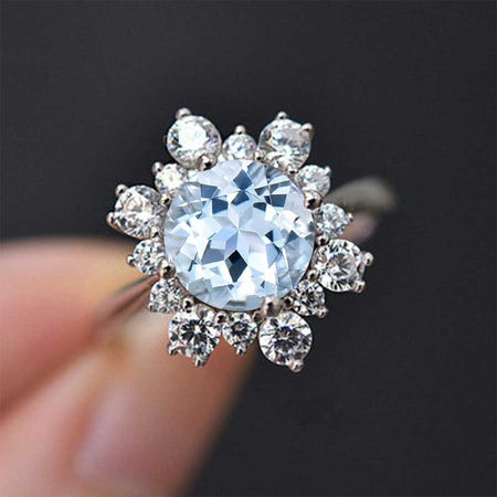 Snowflake Genuine Natural Aquamarine Ring