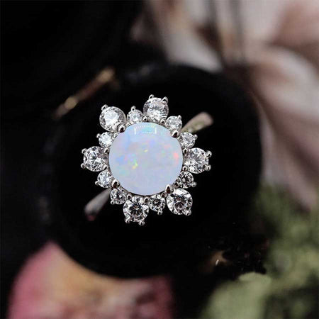 Snowflake Genuine White Opal Ring