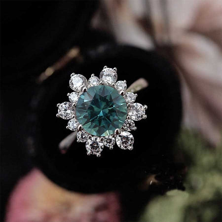 Snowflake Teal Sapphire Ring