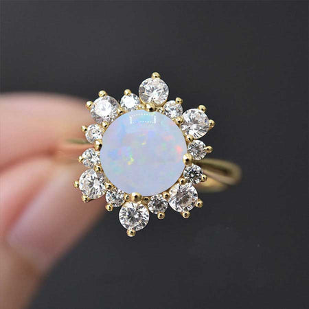 2 Carat Snowflake White Opal 14K White Gold Ring