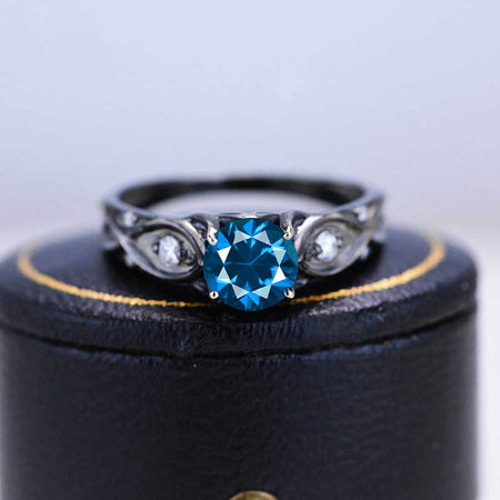 14K Black Gold Black Cornflower Sapphire Celtic Engagement Ring