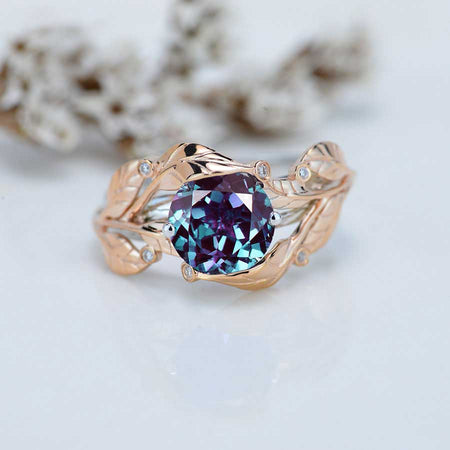 2 Carat Alexandrite Floral Gold Engagement Ring