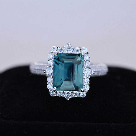 4Ct Teal Sapphire Engagement Ring Halo Radiant Cut Teal Sapphire Engagement Ring