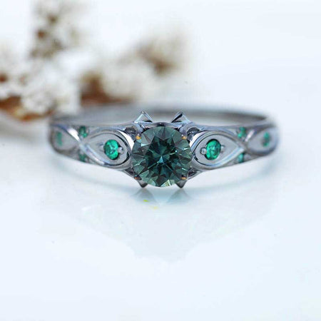 14K Black Gold Teal Sapphire Celtic Engagement Ring