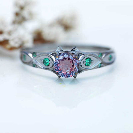 14K Black Gold Portuguese Cut Alexandrite Celtic Engagement Ring