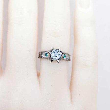 14K Black Gold Genuine Natural Aquamarine Celtic Engagement Ring