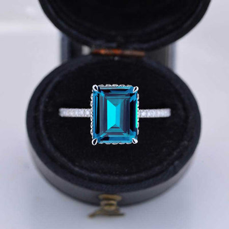 4 Carat Radiant Cut Cornflower Sapphire Double Hidden Halo Engagement Ring