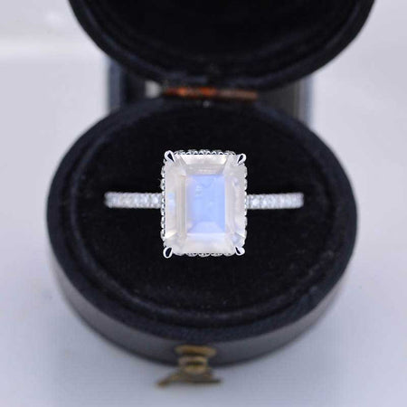 4 Carat Radiant Cut Natural Moonstone Double Hidden Halo Engagement Ring