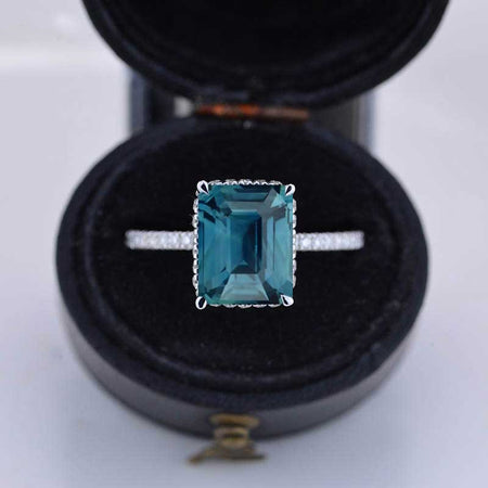 4 Carat Giliarto Radiant Cut Teal Sapphire Double Hidden Halo Engagement Ring