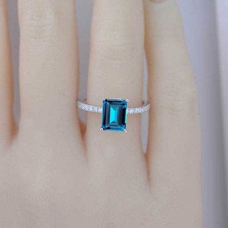 2 Carat Emerald Cut Cornflower Sapphire Hidden Halo Engagement Ring