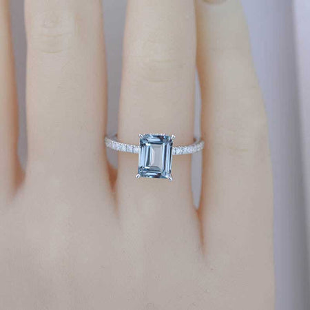 2 Carat Giliarto Emerald Cut Genuine Natural Aquamarine Hidden Halo Engagement Ring