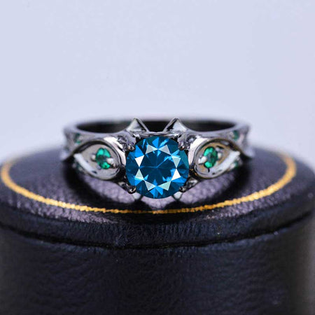 14K Black Gold Cornflower Sapphire Celtic Engagement Ring