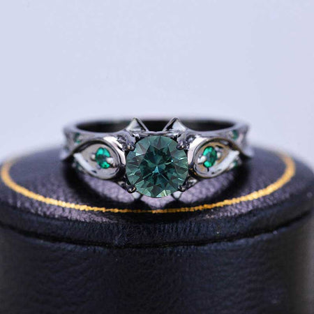 14K Black Gold Teal Sapphire Celtic Engagement Ring