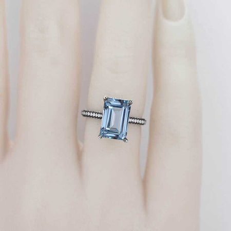 4ct Emerald Cut Genuine Natural Aquamarine Black Gold Engagement Ring