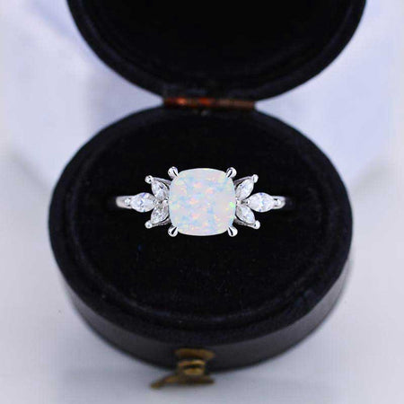 3Ct Cushion Genuine White Opal Engagement Ring, Cushion Genuine White Opal Engagement Ring