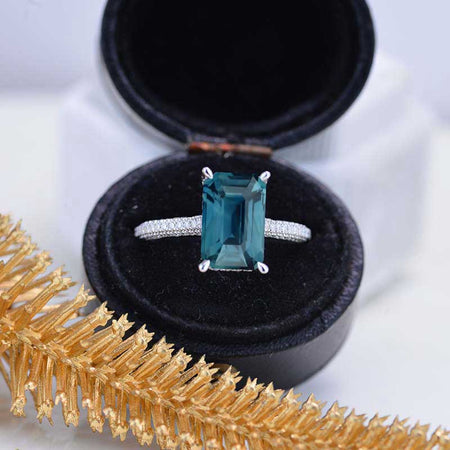 4ct Emerald Cut Teal Sapphire Engagement Ring