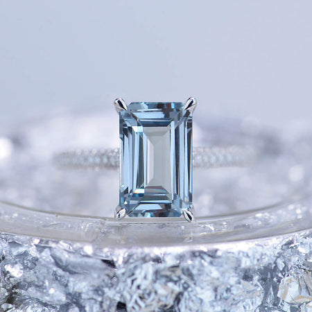 2ct Emerald Cut Genuine Natural Aquamarine Engagement Ring