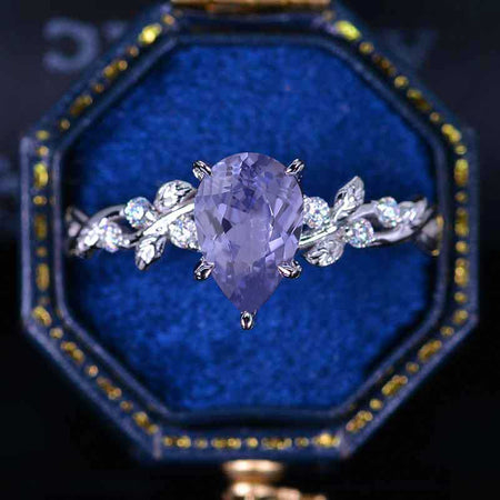 3 Carat Pear Cut Purple Sapphire Floral Gold Floral Engagement Ring