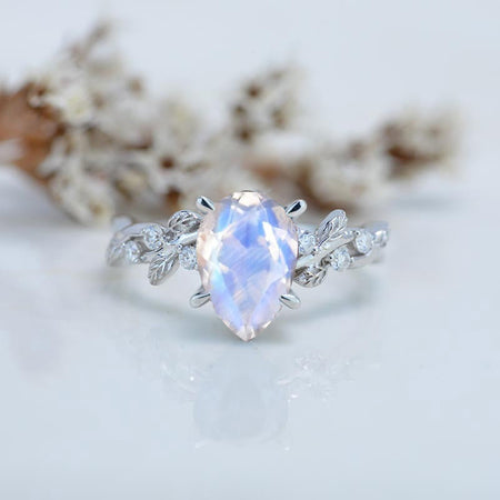 3 Carat Pear Cut Genuine moonstone Floral Gold Floral Engagement Ring