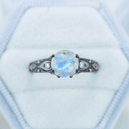 2 Carat 14K Black Gold Genuine moonstone Celtic Engagement Ring