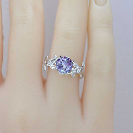 2 Carat Fireworks Cut Alexandrite Twig Floral White Gold Engagement  Ring