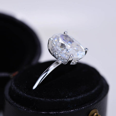 3.5 Carat Oval Cut Moissanite Ring, Hidden Halo Gold Engagement Ring