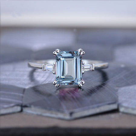 3Ct Emerald Cut Genuine Natural Aquamarine Ring, Genuine Natural Aquamarine Ring, Vintage Genuine Natural Aquamarine Ring, Genuine Natural Aquamarine Emerald Cut Vintage Ring