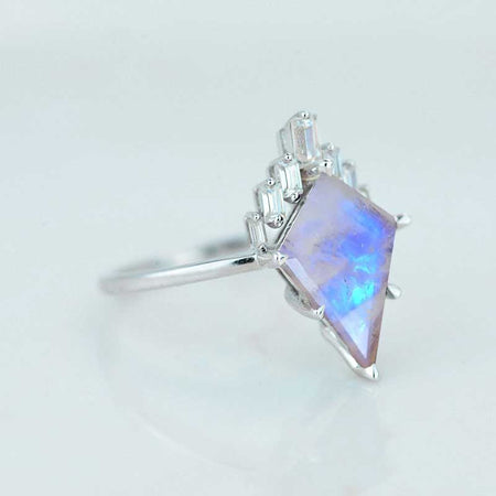 2 Carat Kite Genuine moonstone Halo Silver Engagement Ring