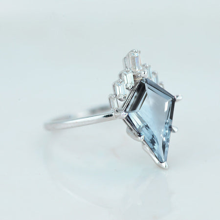 3 Carat Kite Genuine Natural Aquamarine Halo Silver Gold Platinum Engagement Ring