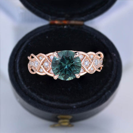 3 Carat Lattice Celtic Teal Sapphire Rose Gold Engagement Ring