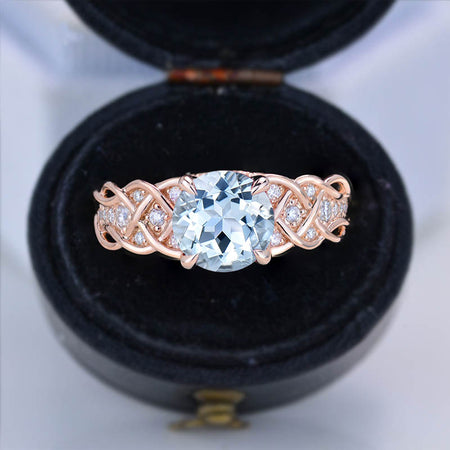 3 Carat Lattice Celtic Natural Aquamarine Rose Gold Engagement Ring
