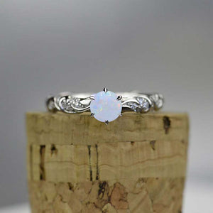 White Opal Gold Ornaments Engagement Ring