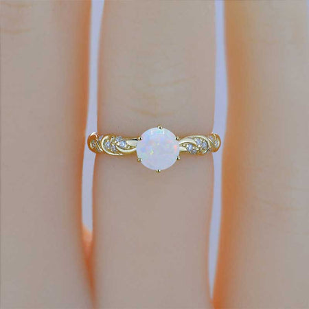 White Opal Gold Ornaments Engagement Ring