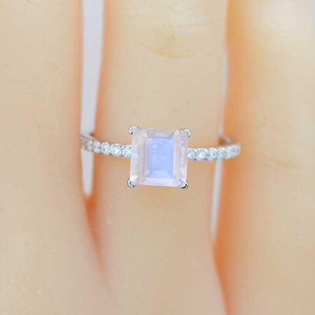 2 Carat Princess Cut Genuine moonstone Engagement Ring