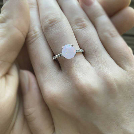2 Carat White Opal Accented Gold Anniversary Ring