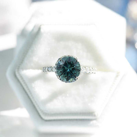 3 Carat Round Teal Sapphire Halo Platinum Engagement Ring