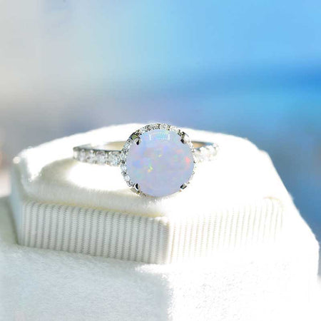 3 Carat Round White Opal Halo Platinum Engagement Ring