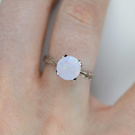 2 Carat White Opal Engagement Rose Gold  Ring