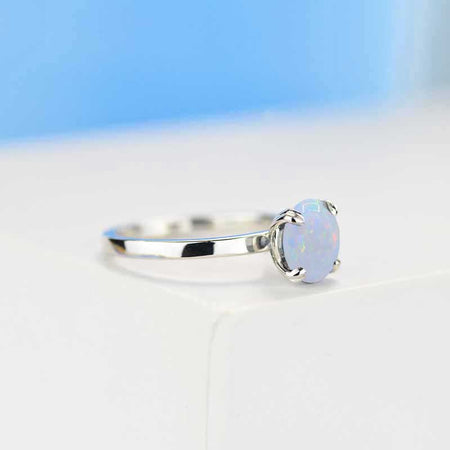 2 Carat White Opal  Double Prongs Engagement Ring