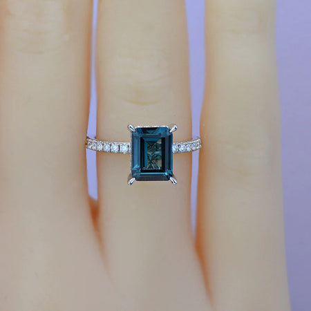 3 Carat Emerald Cut Cornflower Sapphire Hidden Halo Engagement Ring