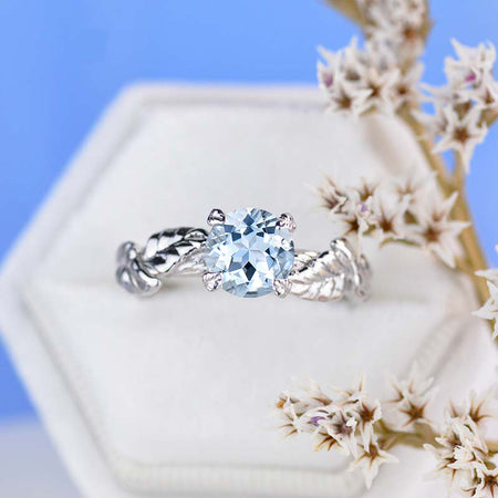 2 Carat Genuine Natural Aquamarine Twig  Engagement Ring