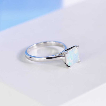 2 Carat  Princess Cut White Opal  White Gold Giliarto Engagement Ring