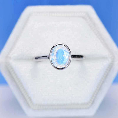 3 Carat Oval Natural Moonstone Bezel Set Yellow Gold Engagement Ring