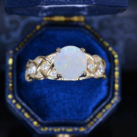 2 Carat White Opal Rose Gold Engagement Ring