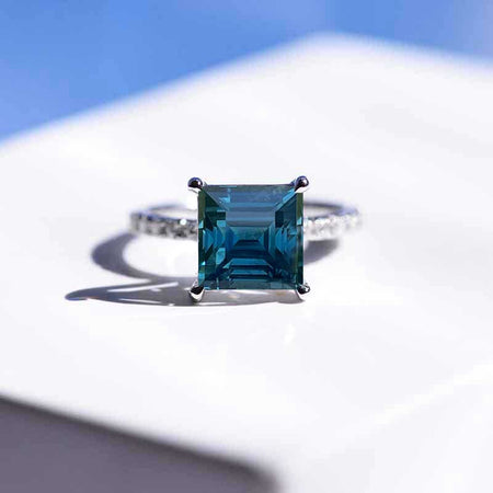 3 Carat Teal Sapphire Princess Cut Engagement Gold Ring